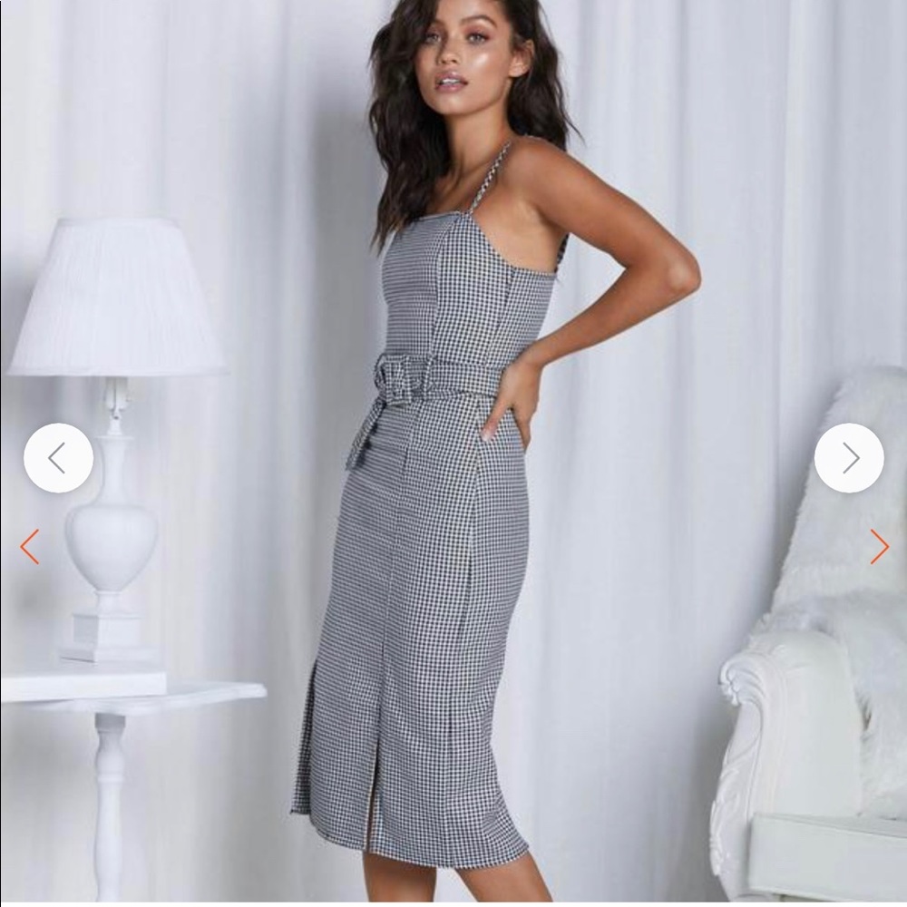 EGGIE Virgo Houndstooth Shimmy Midi Dress XS NWOT